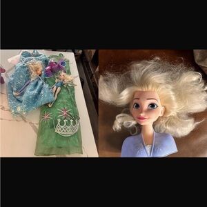 Frozen girls dresses , 2 Dolls  and Elsa  styling head ,crown ,head band